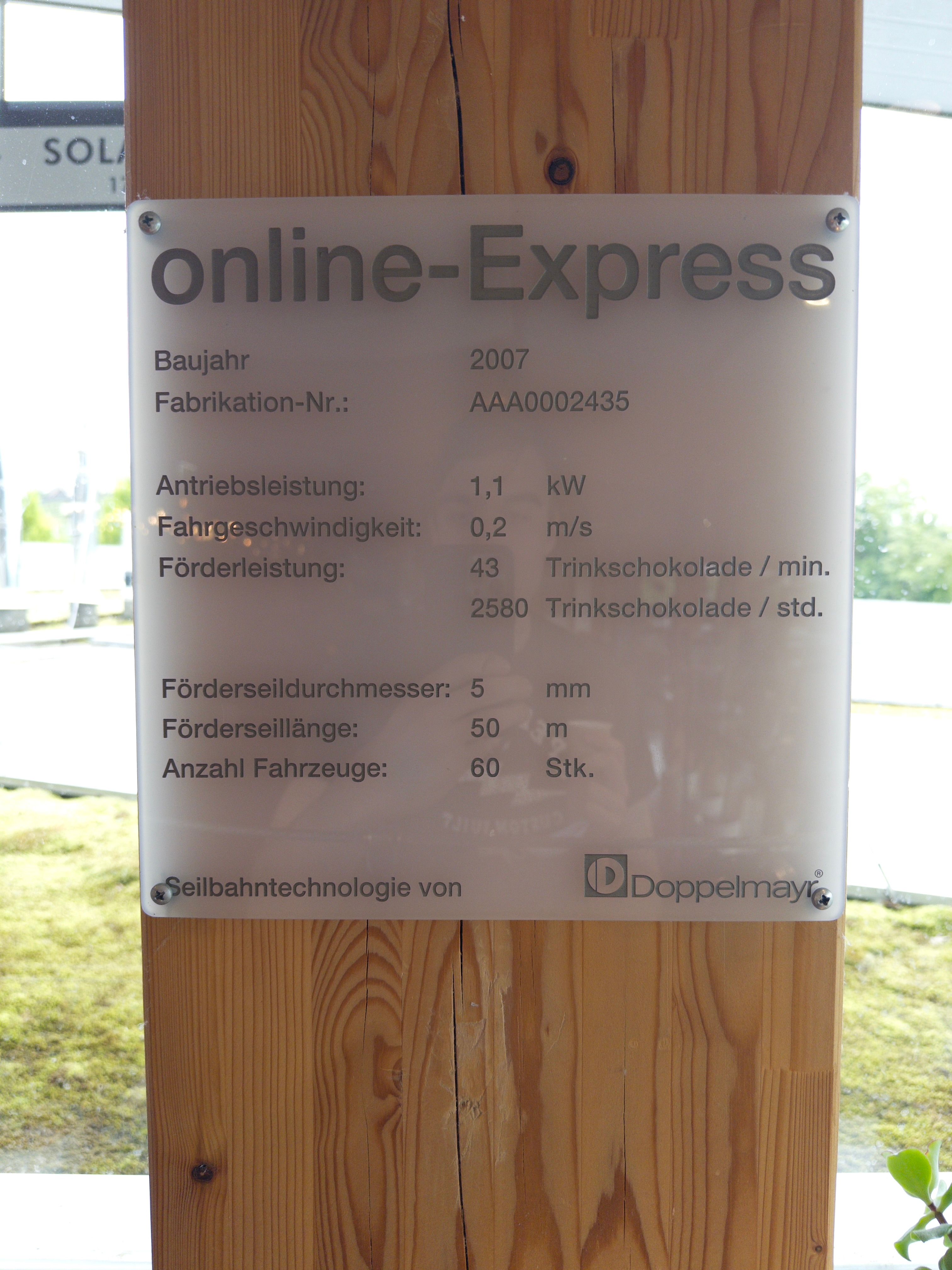 The data plaque for the chocolate ski lift