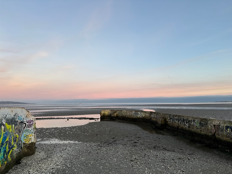 A beautiful blue-pink sky at the beach