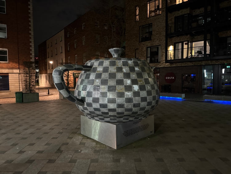 A 3D mesh teapot statue in Dublin