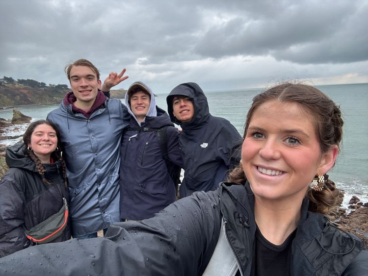 Ioli, Me, Mo, Vittorio, and Kadin standing on a ledge