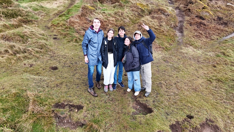 Me, Kadin, Vittorio, Ioli, and Mo waving at the drone