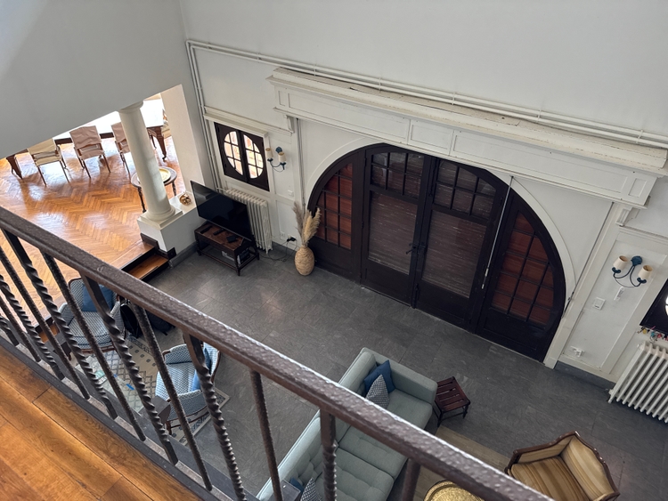 A view of the inside from the catwalk above showcasing the 30's design