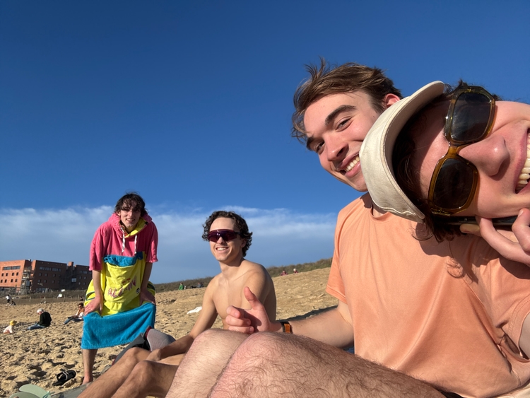 Tom, Ryan, Me, and Mo on the beach